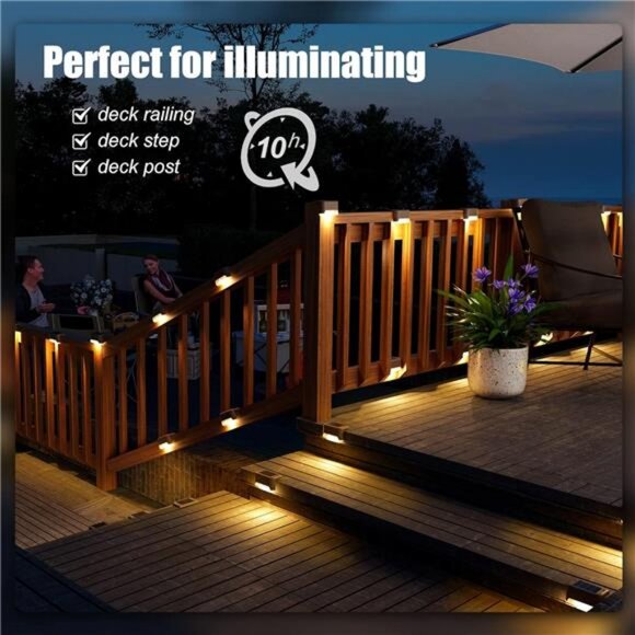 Solar Deck Lights Outdoor 16 Pack, Solar Step Lights Waterproof (Warm White) - Picture 2 of 7